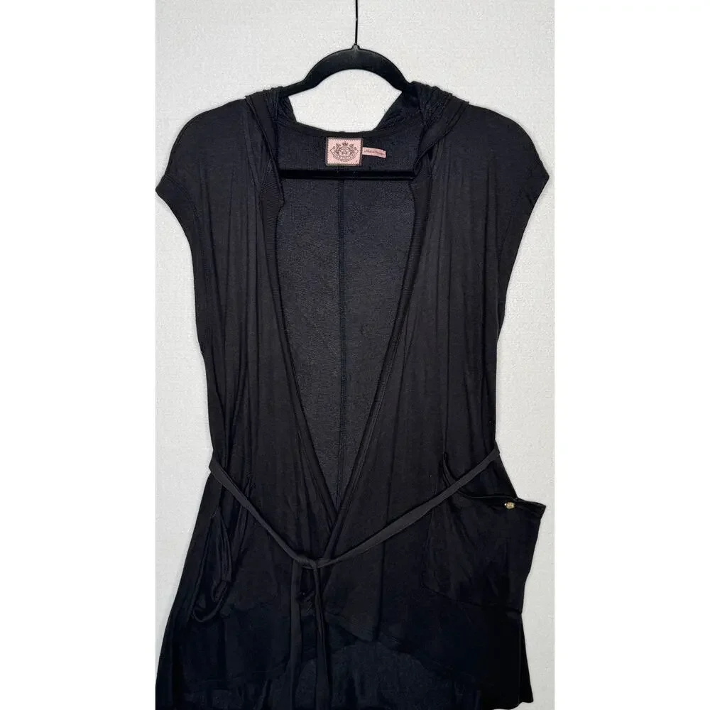 Late 2000s Y2K Juicy Couture Black Terry Hooded Cardigan Petite XS